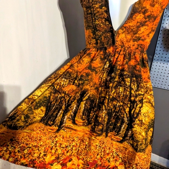 Retrolicious fall leaves art print vintage fit party dress small keyhole pinup - Picture 4 of 9